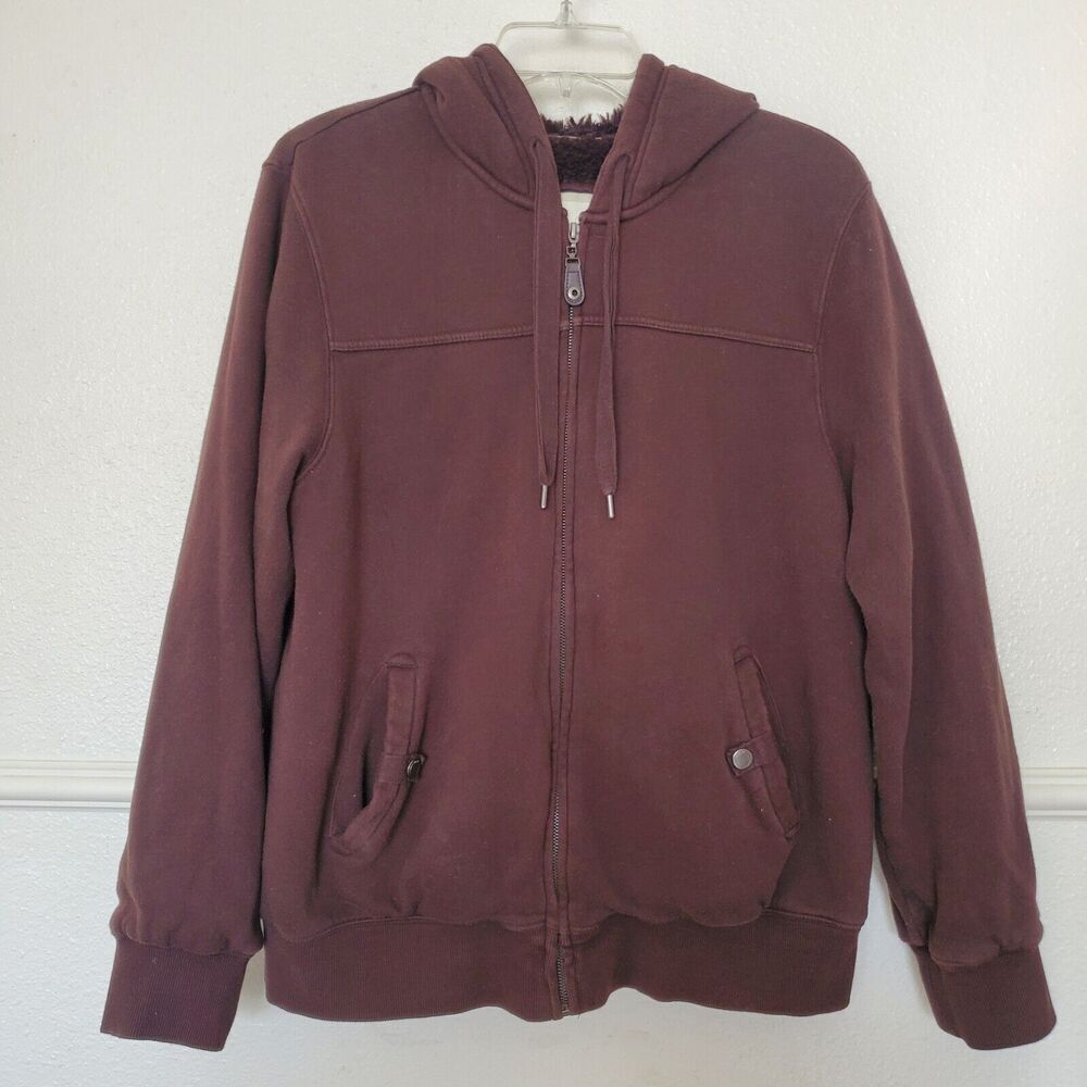 Green Tea Soft Faux Fur Lined Full Zip Brown Hoodie Obo Heavyweight Jacket XL‎